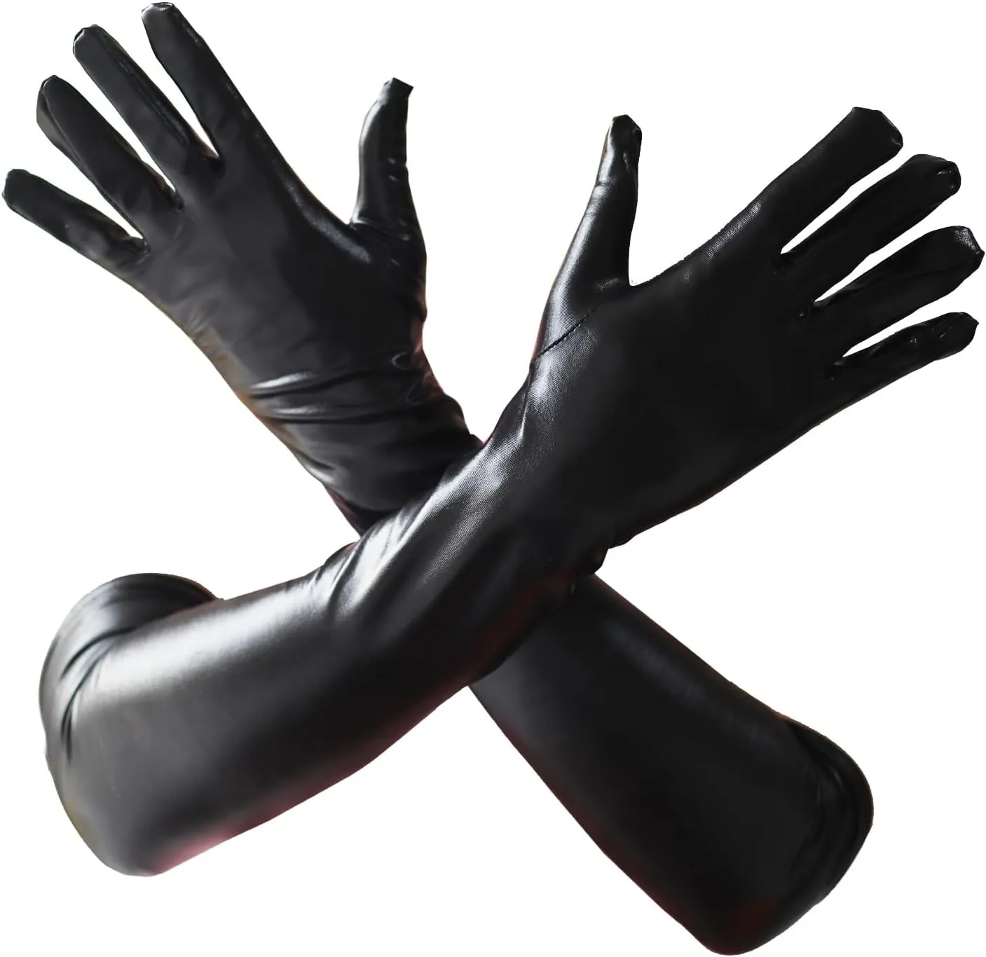 QTECLOR 21Women Long Gloves Stretchy Elbow Leather Glove for Evening Party Opera Costume