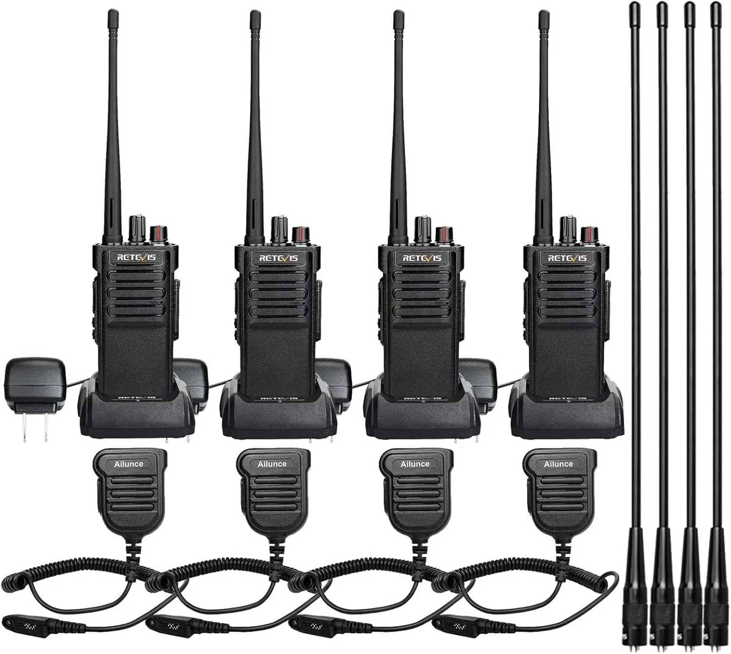 Retevis RT29 Long Range 2 Way Radio with Mic, 15in Antenna,Heavy Duty Professional Walkie Talkies,IP67 Waterproof Two Way Radio,700,000 sq. ft/50 Floor Range,3200mAh,for Construction Logistics(4Pack)