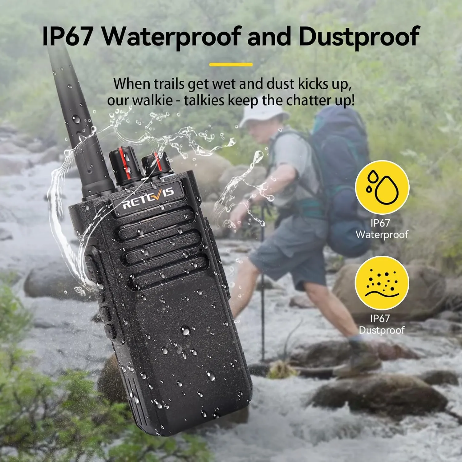 Retevis RT29 Long Range 2 Way Radio with Mic, 15in Antenna,Heavy Duty Professional Walkie Talkies,IP67 Waterproof Two Way Radio,700,000 sq. ft/50 Floor Range,3200mAh,for Construction Logistics(4Pack)