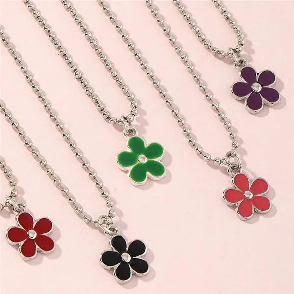 Round bead clavicle chain female cute soft cute dripping oil flower necklace wholesale JDC-RS-e003