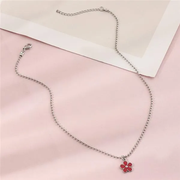 Round bead clavicle chain female cute soft cute dripping oil flower necklace wholesale JDC-RS-e003