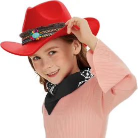 SAJUZEN Kids Cowboy hat with Bandanna, Toddler Baby Cowboy hat with Tassel Belt, Cowgirl hat for Girls