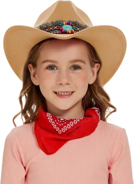 SAJUZEN Kids Cowboy hat with Bandanna, Toddler Baby Cowboy hat with Tassel Belt, Cowgirl hat for Girls