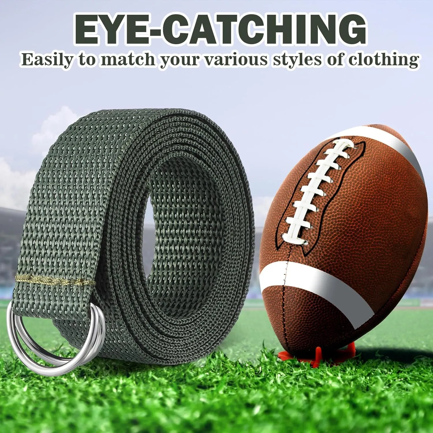 Seematn Web Football Belt 52 Inches Football Pants Belt D Ring Belts for Men Women Youth Boys Kids Girls