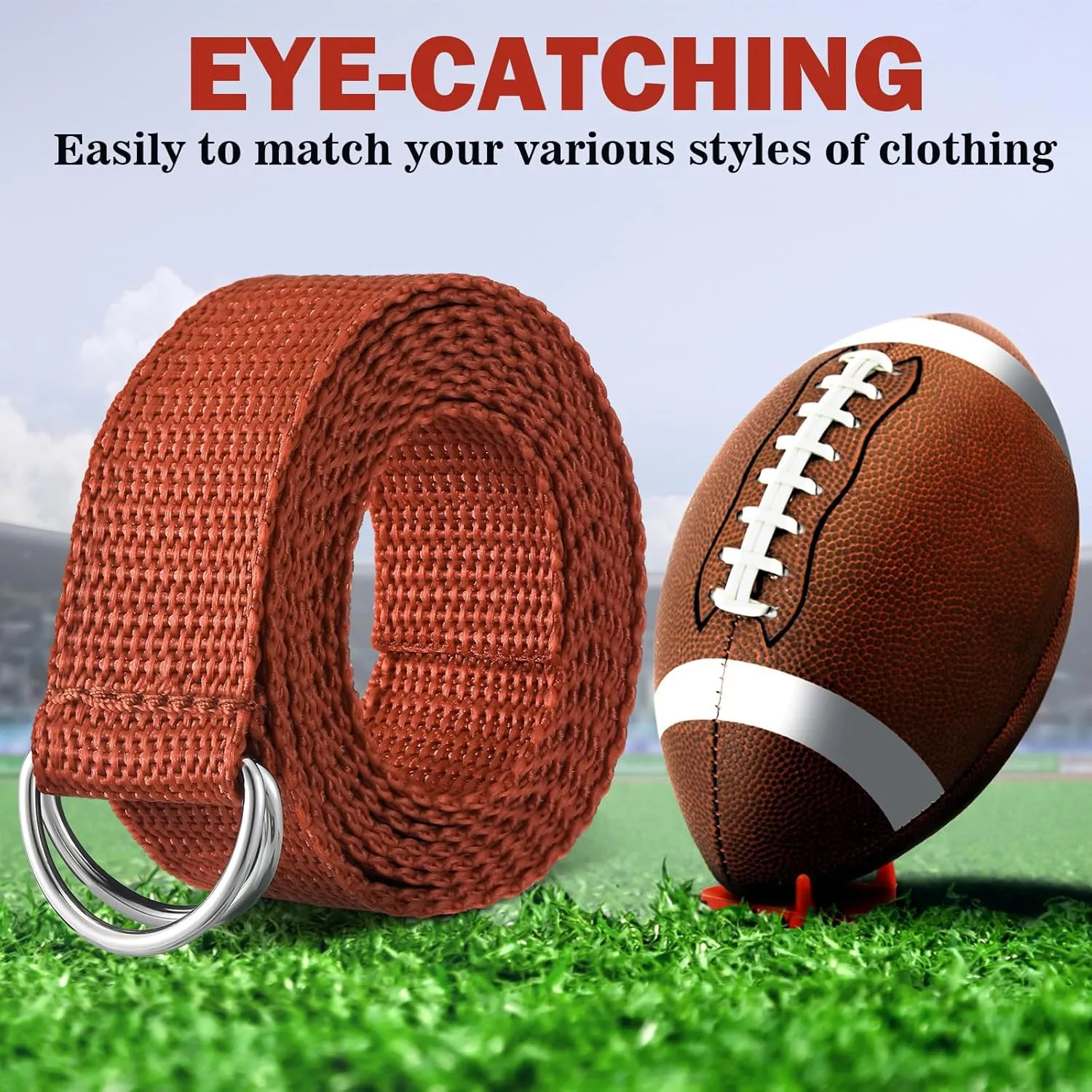 Seematn Web Football Belt 52 Inches Football Pants Belt D Ring Belts for Men Women Youth Boys Kids Girls