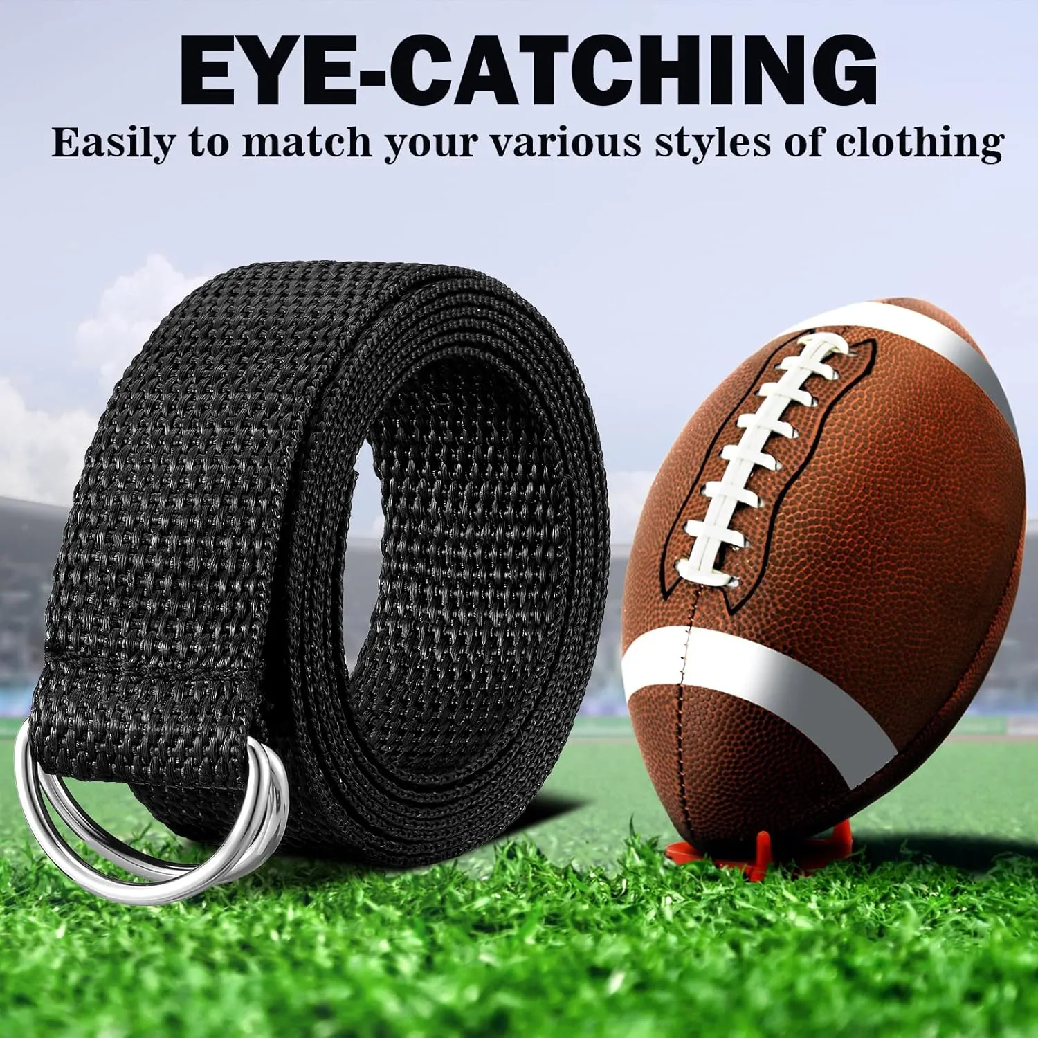 Seematn Web Football Belt 52 Inches Football Pants Belt D Ring Belts for Men Women Youth Boys Kids Girls