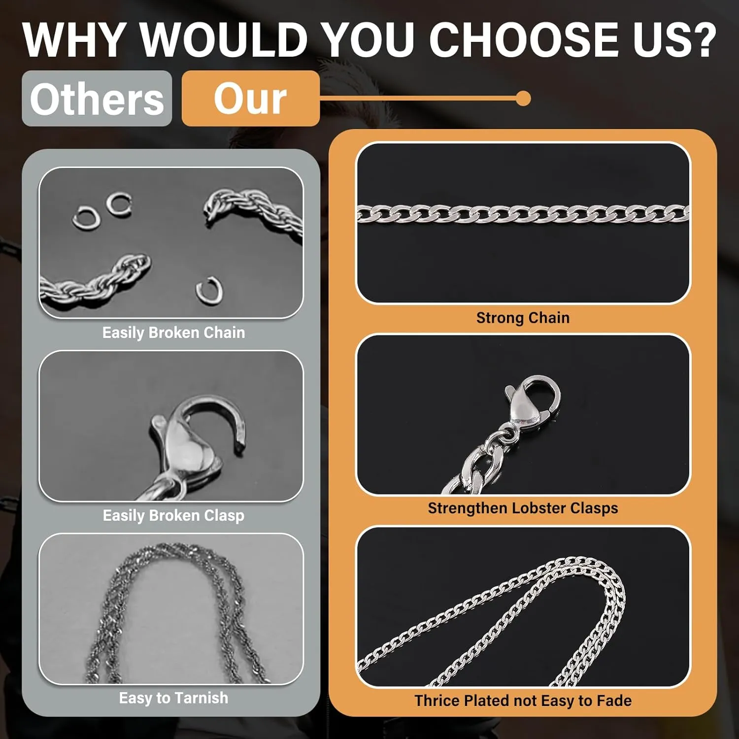 Silver Chain for Men Stainless Steel Men's Necklaces Chain Cool Diamond Cut Cuban Link Chain for Men Hip-Hop Jewelry 4mm/6mm 17/18/20/22/24/26 Inches