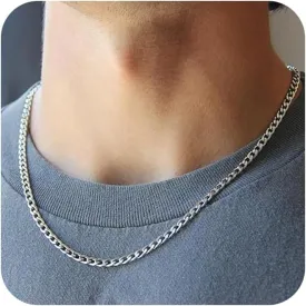 Silver Chain for Men Stainless Steel Men's Necklaces Chain Cool Diamond Cut Cuban Link Chain for Men Hip-Hop Jewelry 4mm/6mm 17/18/20/22/24/26 Inches