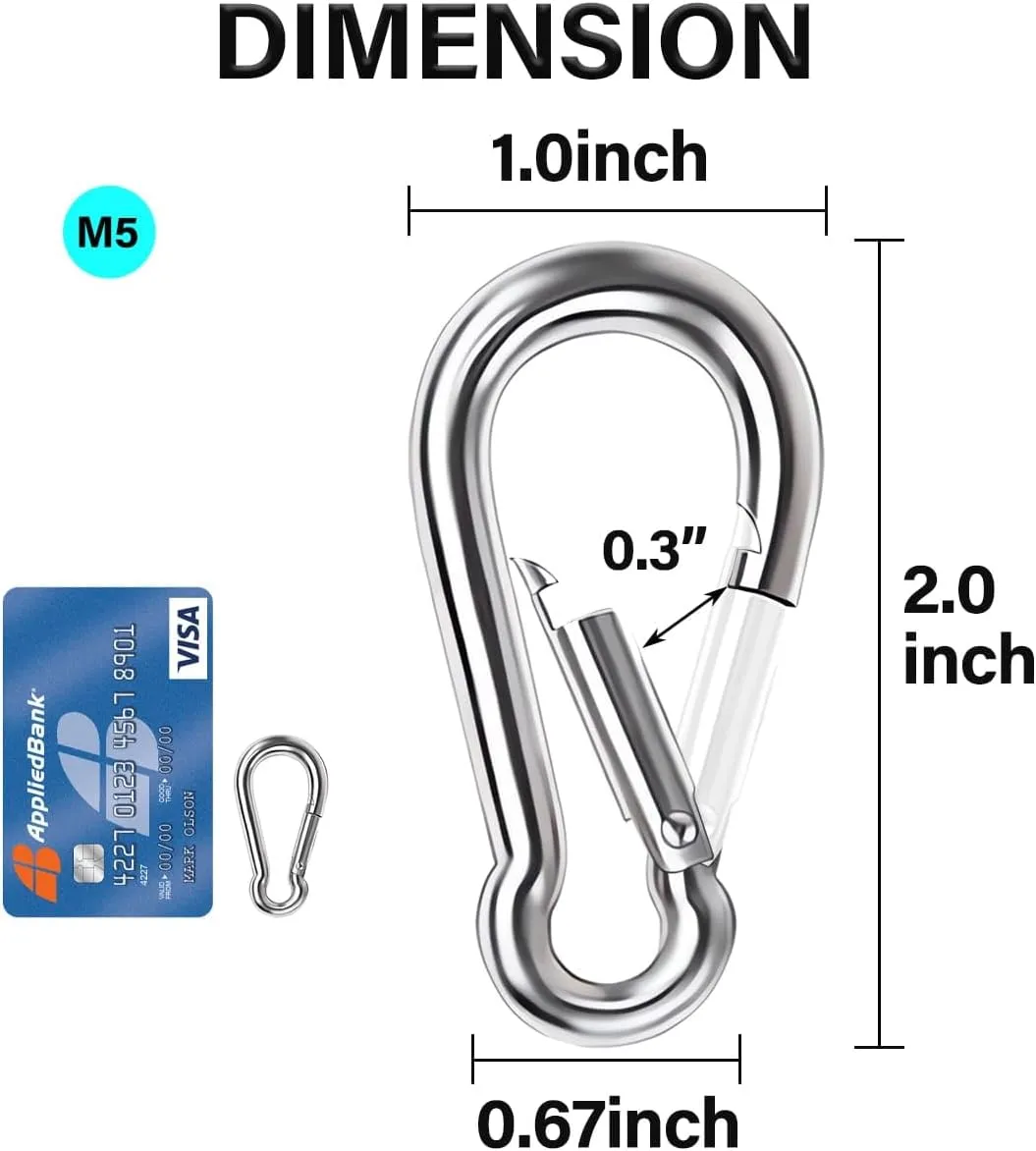 Spring Snap Hook, Lsqurel 304 Stainless Steel Carabiner Steel Clips Keychain Heavy Duty Quick Link for Camping Hiking Traveling