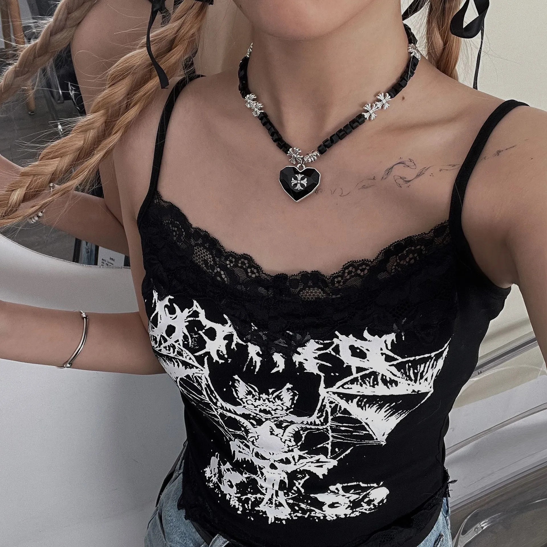 Sweet Crystal Heart Beaded Cool Necklace