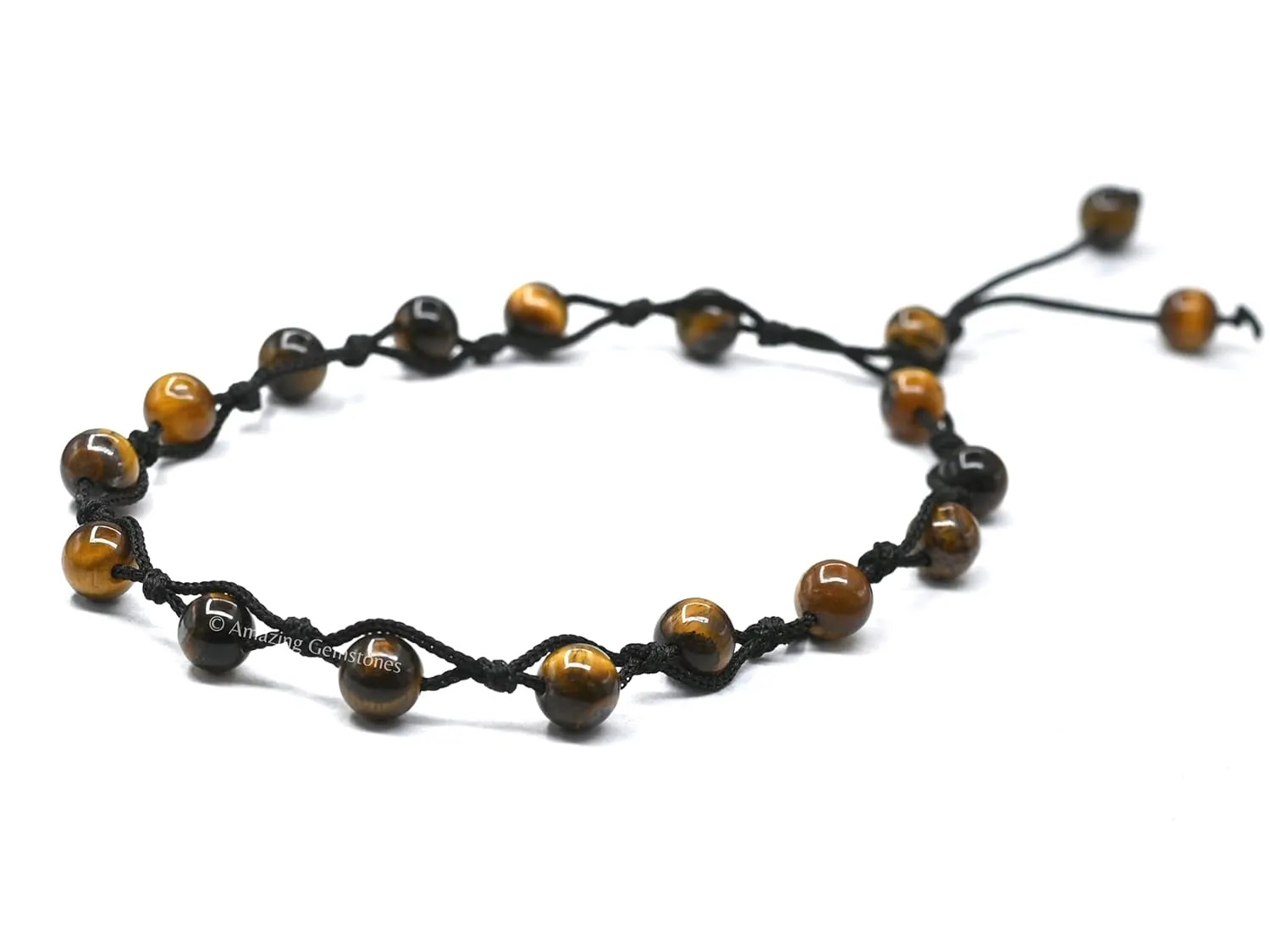 Tigers Eye Anklet Ankle Bracelets for Women - Waterproof Beaded Healing Crystal Anklets, Plus Size Chakra Gemstone Bead Anklet (Stretchy Adjustable - Hand Knotted)