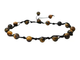 Tigers Eye Anklet Ankle Bracelets for Women - Waterproof Beaded Healing Crystal Anklets, Plus Size Chakra Gemstone Bead Anklet (Stretchy Adjustable - Hand Knotted)