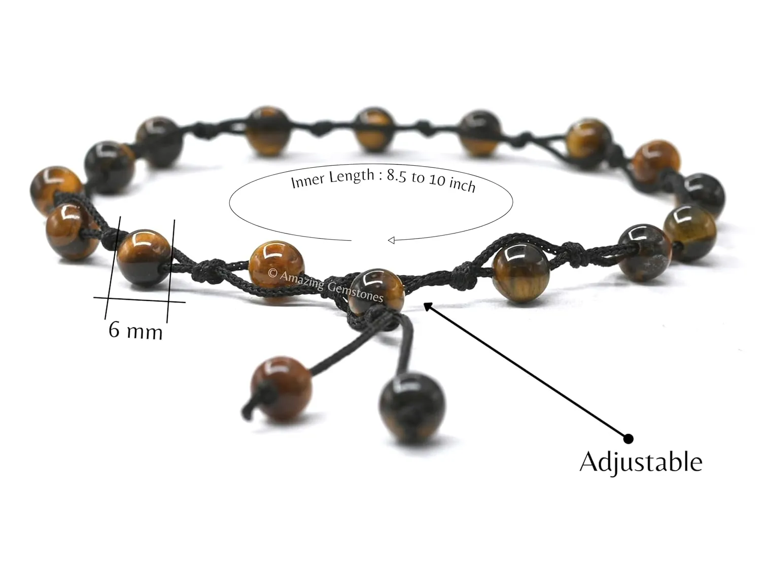 Tigers Eye Anklet Ankle Bracelets for Women - Waterproof Beaded Healing Crystal Anklets, Plus Size Chakra Gemstone Bead Anklet (Stretchy Adjustable - Hand Knotted)