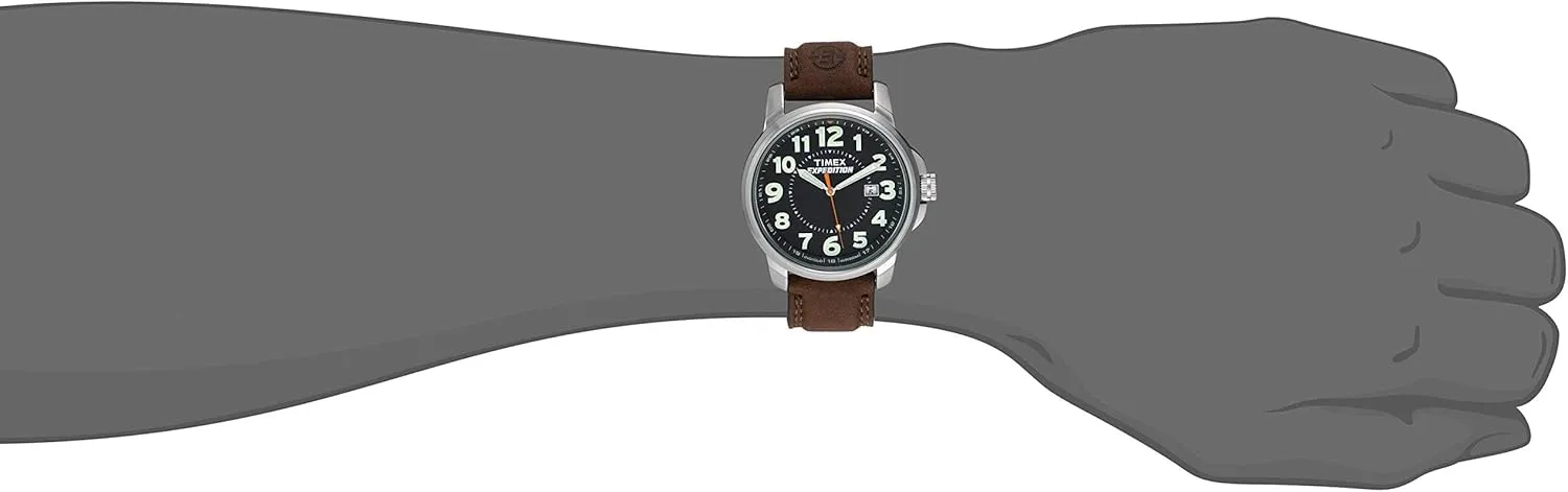 Timex Expedition Metal Field 39mm Mens Analog Watch | Brown Natural Leather Strap | INDIGLO Backlight and Luminous Hands | 24 Hour Time | Quick Date Function | Rugged Outdoor Watch | 50M Water Resistance