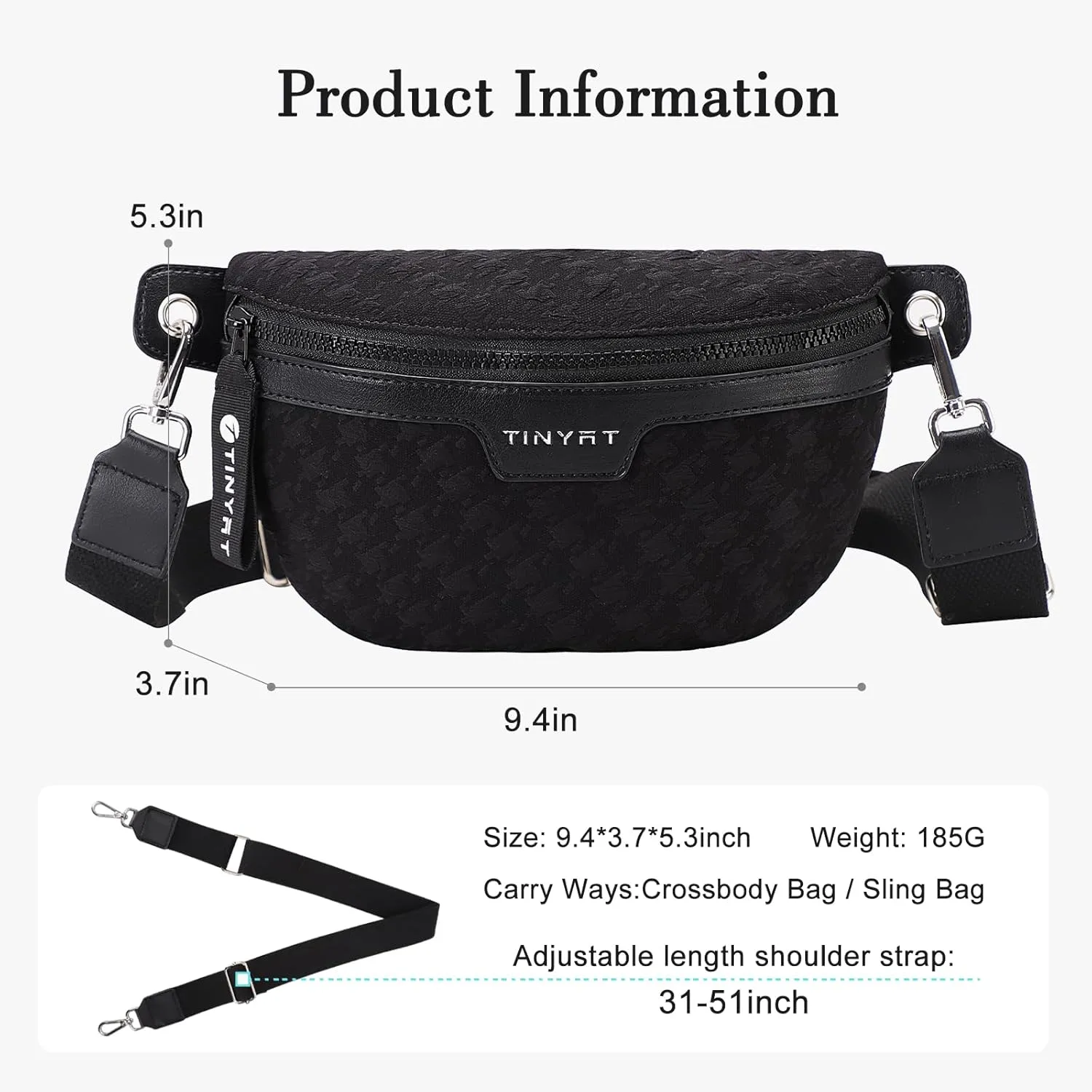 TINYAT Crossbody Fanny Pack for Women Trendy Crossbody Sling Bag with Adjustable Wide Strap Belt Bag Chest Purse for Travel