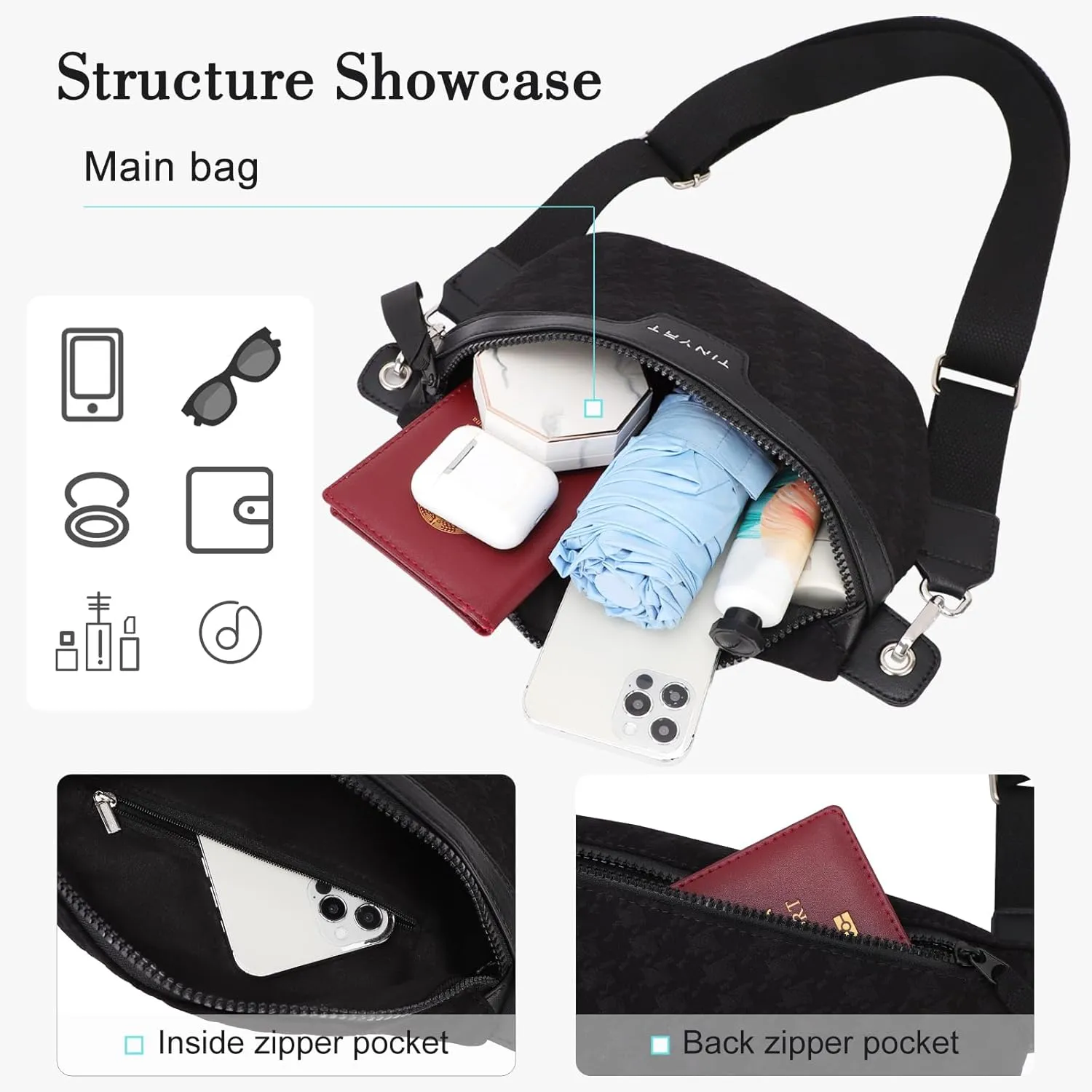 TINYAT Crossbody Fanny Pack for Women Trendy Crossbody Sling Bag with Adjustable Wide Strap Belt Bag Chest Purse for Travel