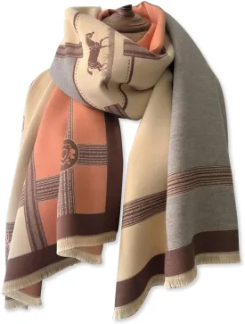 Winter Scarf Cashmere Shawl Women Color Blocked Horse Pattern Reversible Scarf With Tassel Pashmina Shawls And Wraps