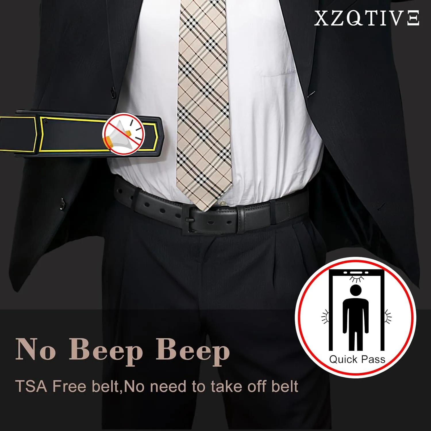 XZQTIV TSA Belt For Men Metal Free Dress Belts Hypoallergenic Leather Belt With Black Buckle Nickle Free