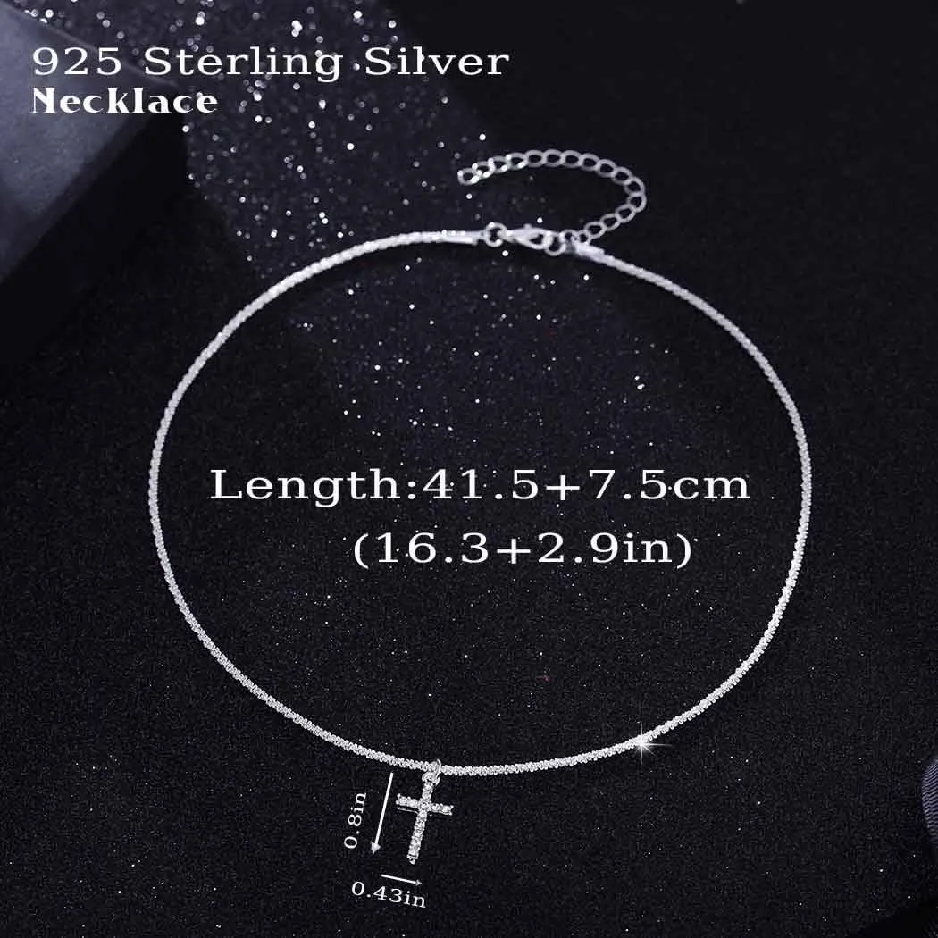 Yalice 925 Sterling Silver Sparkly Necklace Layered Dainty Chain Necklace Silver Cross Pendant Paperclip Necklaces Waterproof Minimalist Jewelry Gifts